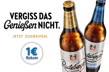 Radeberger Pilsener und Pilsener Alkoholfrei Rabattaktion 1 Euro - KW 14 und 15 in 2026